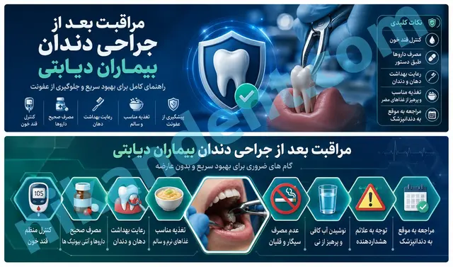 مراقبت بعد از جراحی دندان بیماران دیابتی | راهنمای کامل 1 راهنمای مراقبت بعد از جراحی دندان